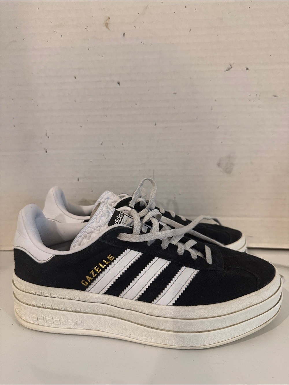 adidas Gazelle Triple Layer Platform Sneakers - Black & White ( sz 5)